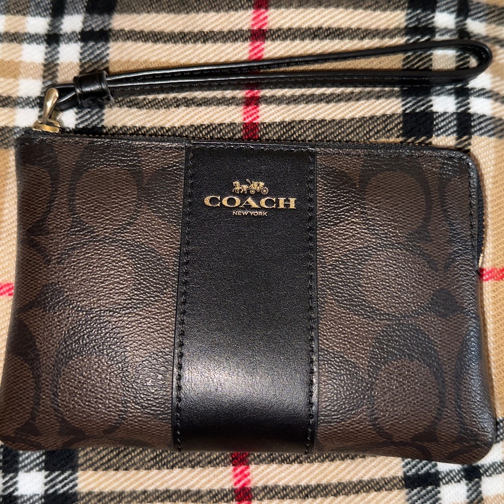 Coach Signature Brown and Black Wristlet
